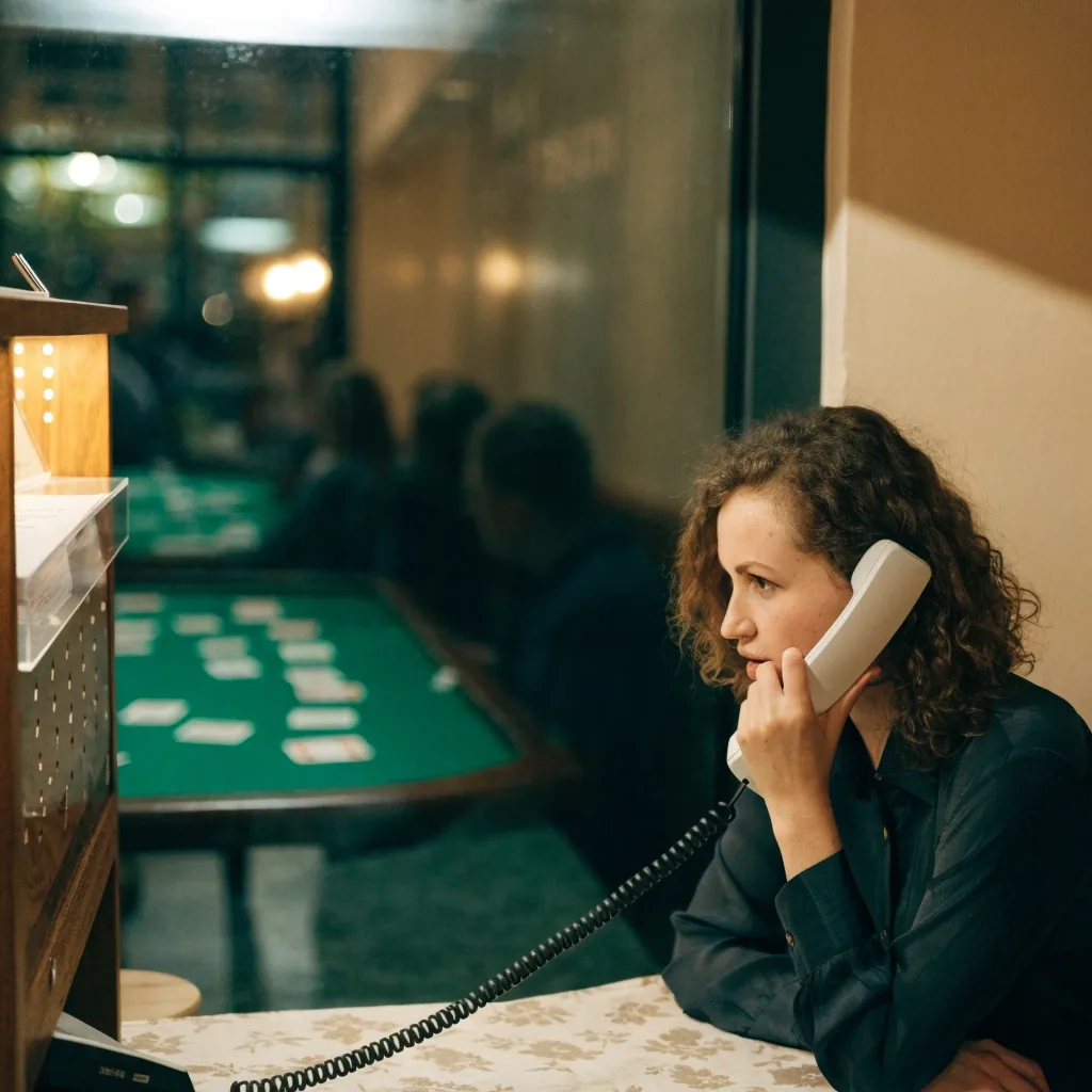 Kontuar w lounge kawiarni, słuchawka telefonu obok złożonej serwetki